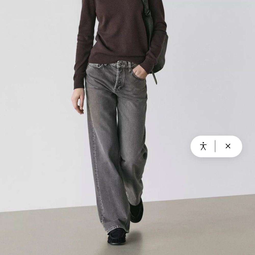 Massimo Dutti Size 12 Wide Leg Mid Rise Washed Grey/Blue Denim